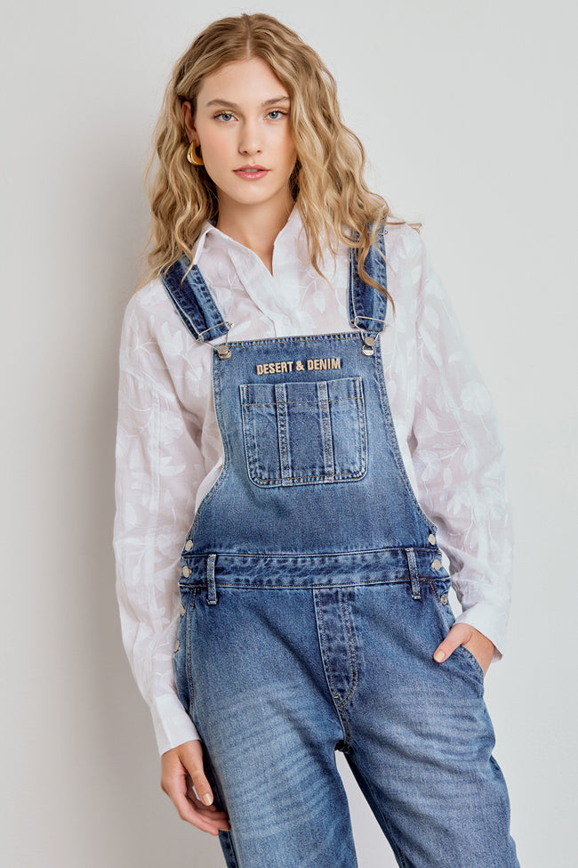 JARDINEIRA FEMININA LONGA D&D JEANS MÉDIO