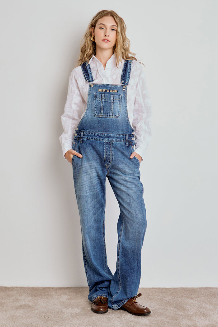 JARDINEIRA FEMININA LONGA D&D JEANS MÉDIO