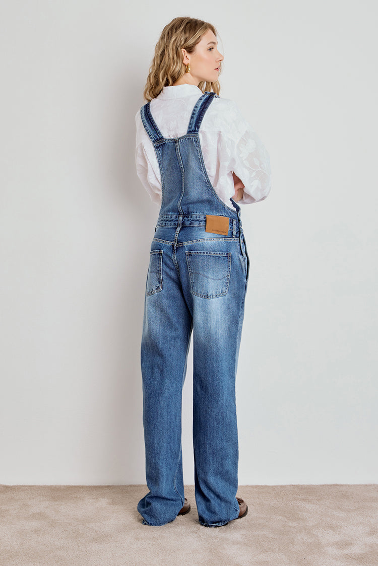 JARDINEIRA FEMININA LONGA D&D JEANS MÉDIO