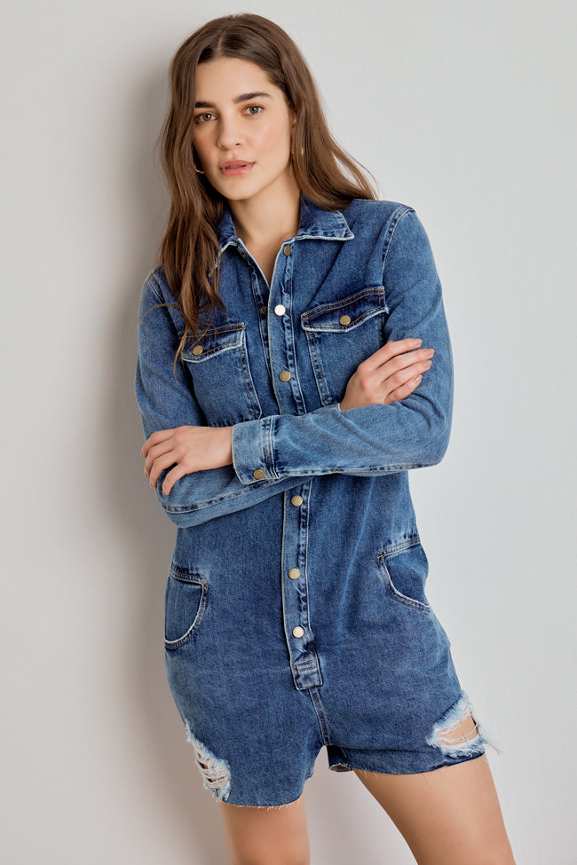 MACAQUINHO FEMININO MANGA LONGA JEANS MÉDIO
