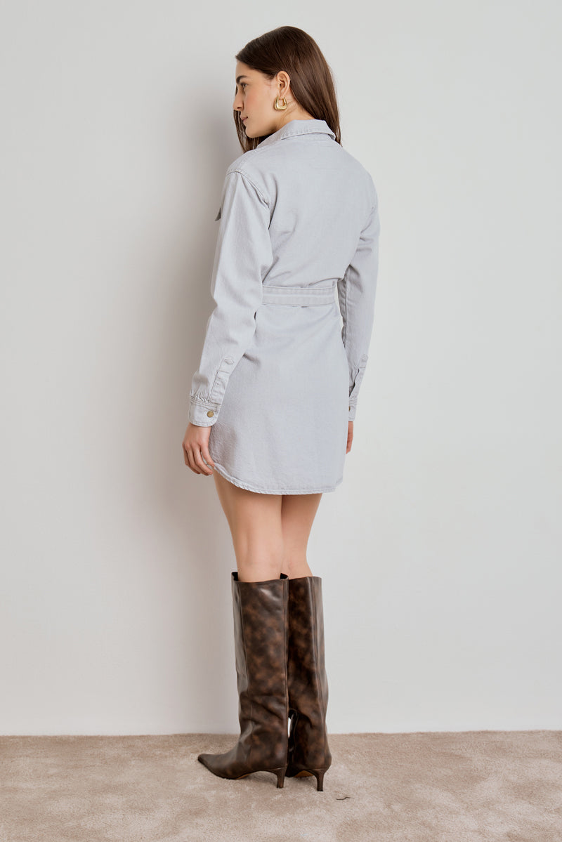 VESTIDO FEMININO CURTO MANGA LONGA SARJA - CINZA CLARO