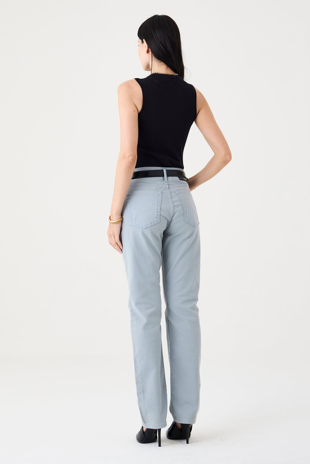 CALÇA TINA FEMININA LOW RISE SARJA CINZA CLARO