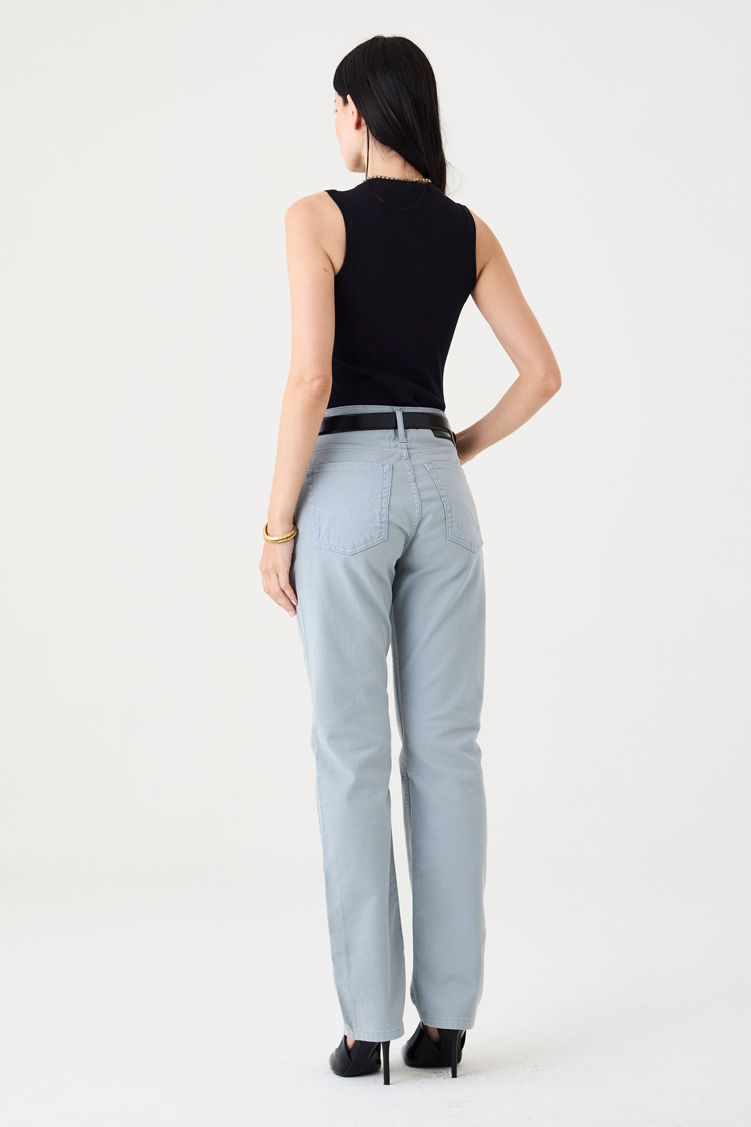 CALÇA TINA FEMININA LOW RISE SARJA CINZA CLARO