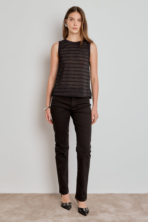 CALÇA TINA FEMININA LOW RISE SARJA PRETO