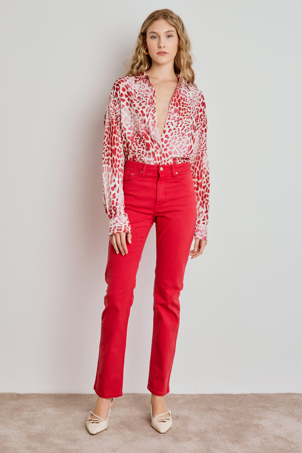 CALÇA LOW RISE SARJA - VERMELHO