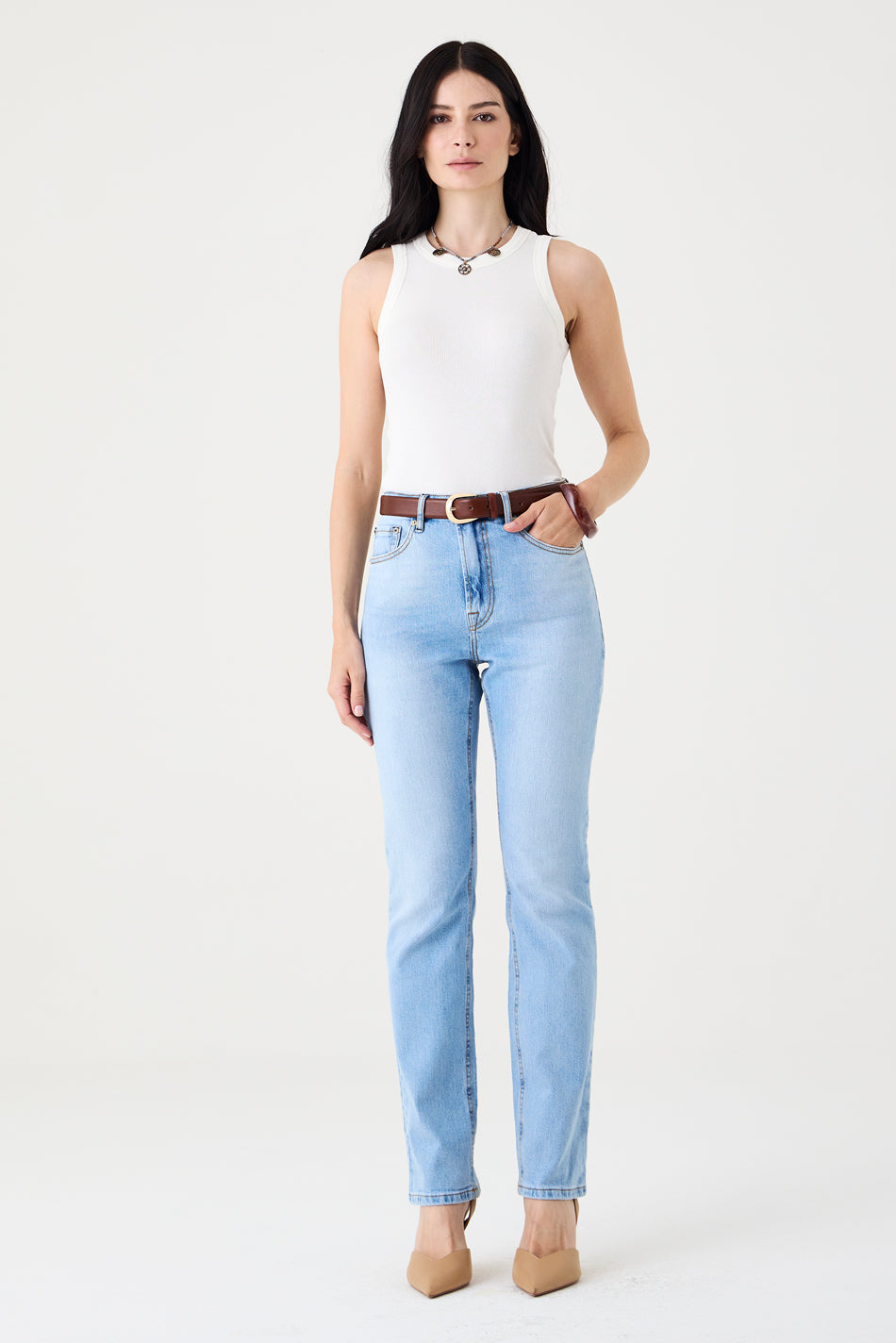 CALÇA TINA FEMININA LOW RISE JEANS CLARO