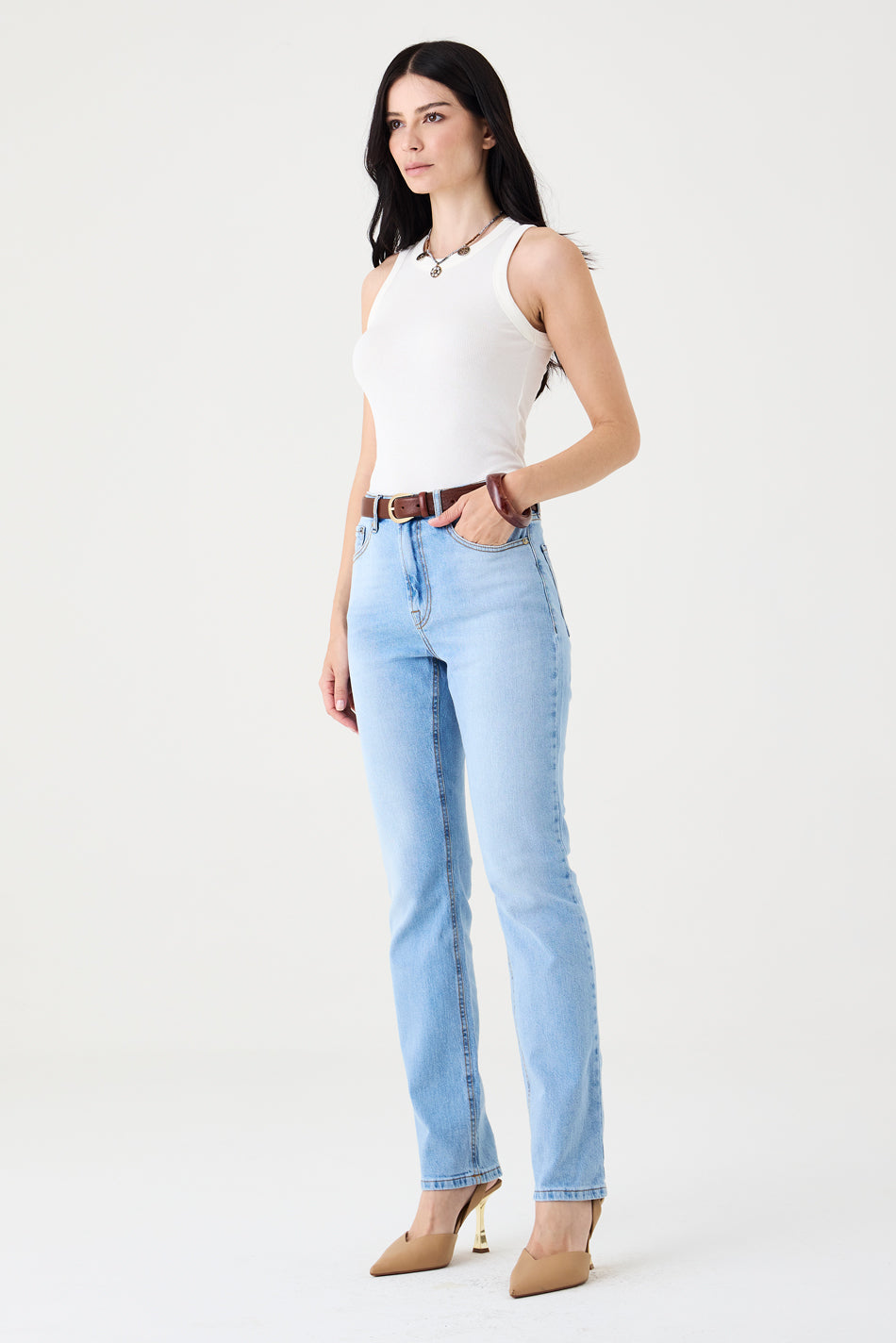 CALÇA TINA FEMININA LOW RISE JEANS CLARO