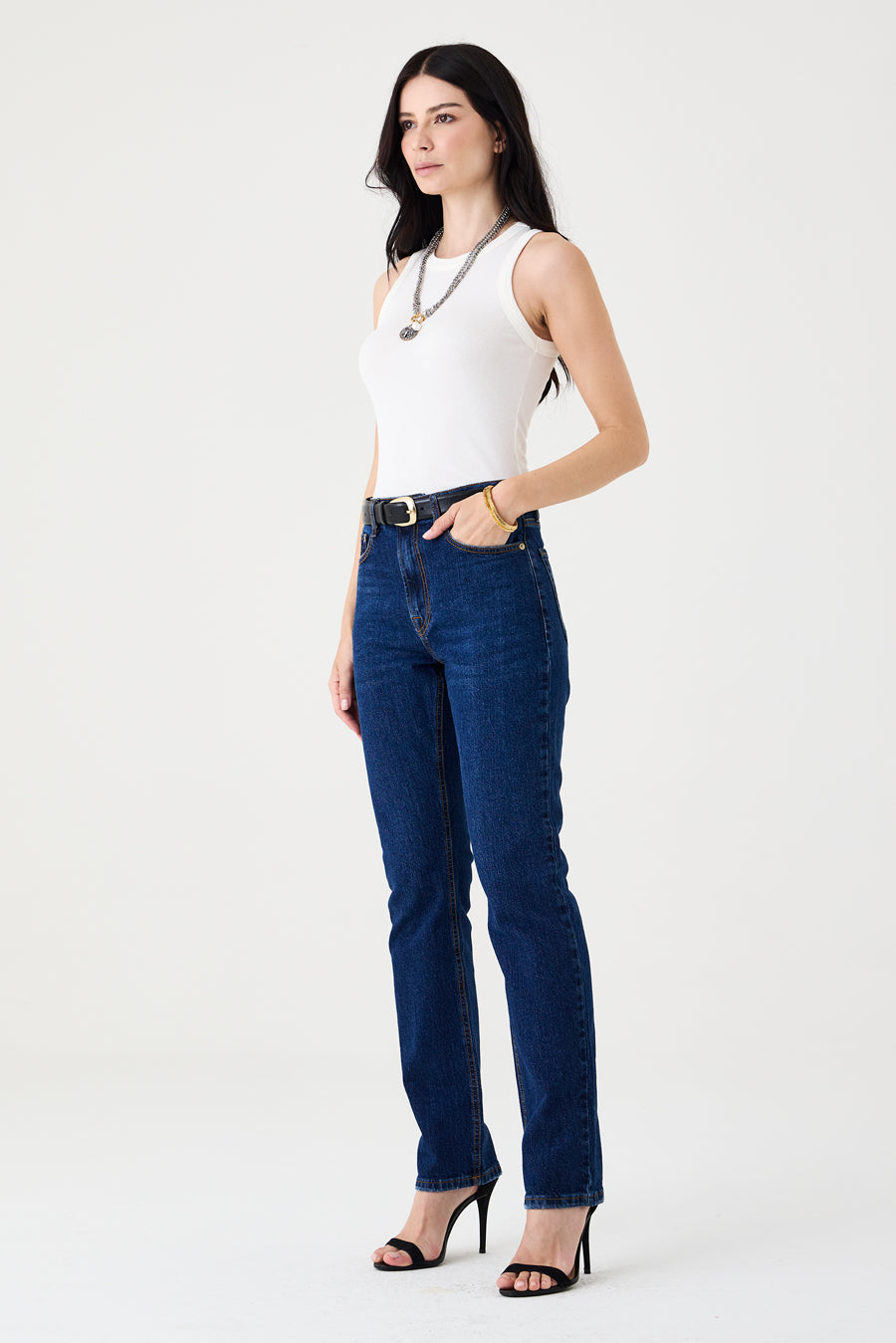 CALÇA TINA FEMININA LOW RISE JEANS ESCURO