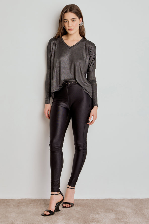 BLUSA FEMININA GLOW AMPLA MANGA JUSTA - PRETA