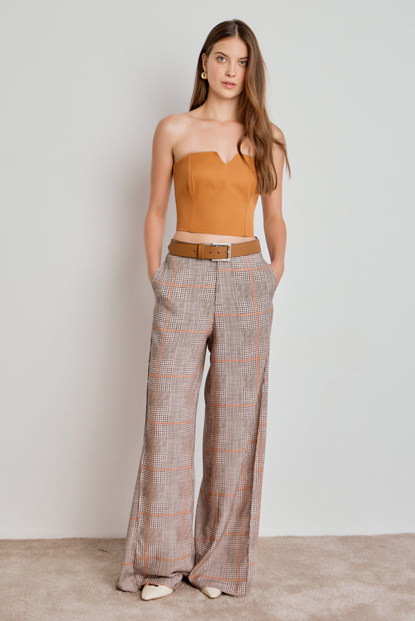 CALCA FEMININA AMPLA COM BOLSO FACA - XADREZ CINZA