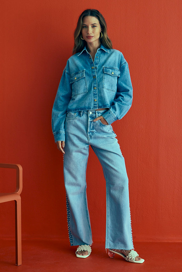 CALÇA BAGGY PEROLAS JEANS