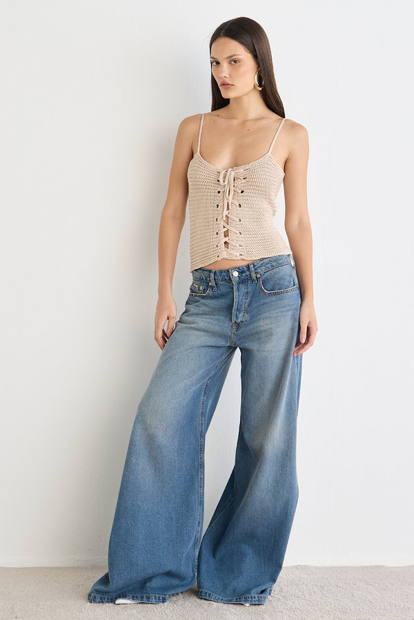CALCA MAXI WIDE DIRTY JEANS