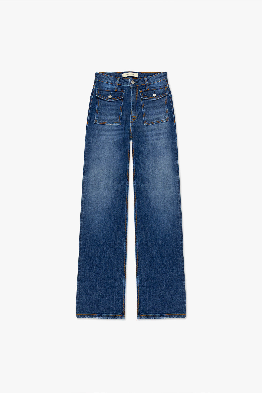 CALCA FEMININA WIDE LEG BOLSOS JEANS ESCURO
