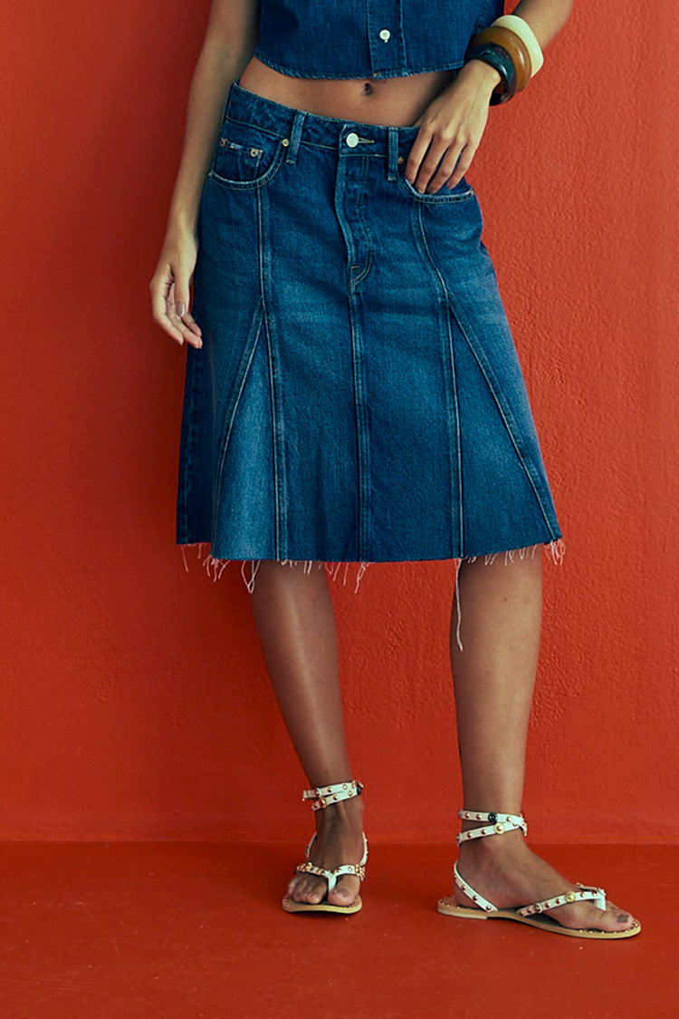 SAIA FEMININA NESGAS BARRA FIO JEANS ESCURO