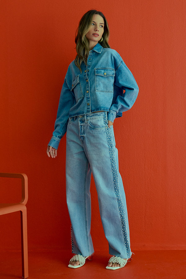 CAMISA FEMININA AMPLA DIRTY JEANS MÉDIO