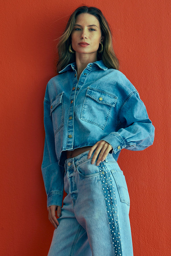 CAMISA FEMININA AMPLA DIRTY JEANS MÉDIO