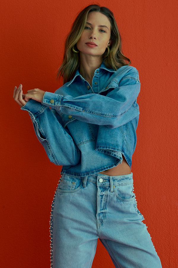 CAMISA FEMININA AMPLA DIRTY JEANS MÉDIO