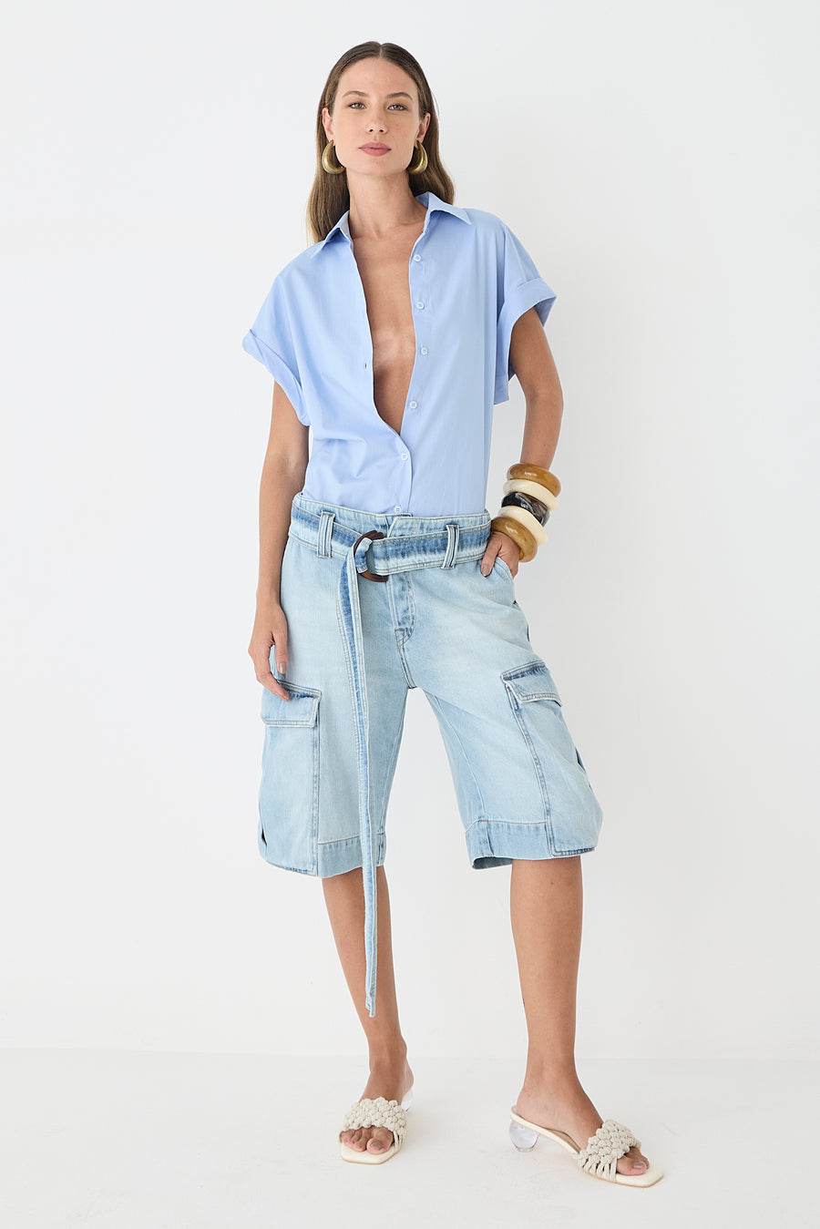 CAMISA FEMININA MANGA CURTA TRICOLINE - AZUL CLARO