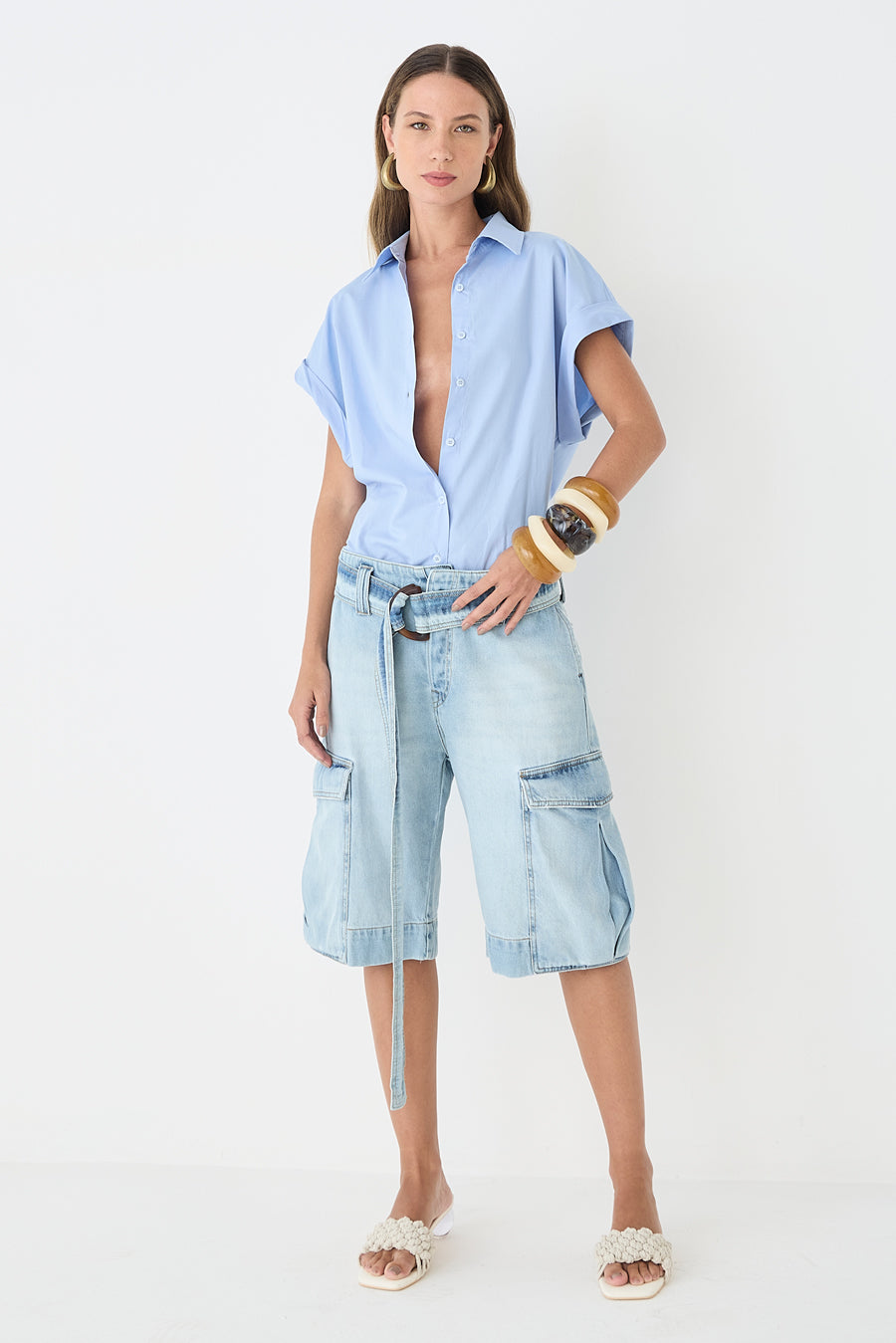 CAMISA FEMININA MANGA CURTA TRICOLINE - AZUL CLARO