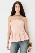 BLUSA FEMININA PEPLUM COM PREGAS - ROSA BLUSH