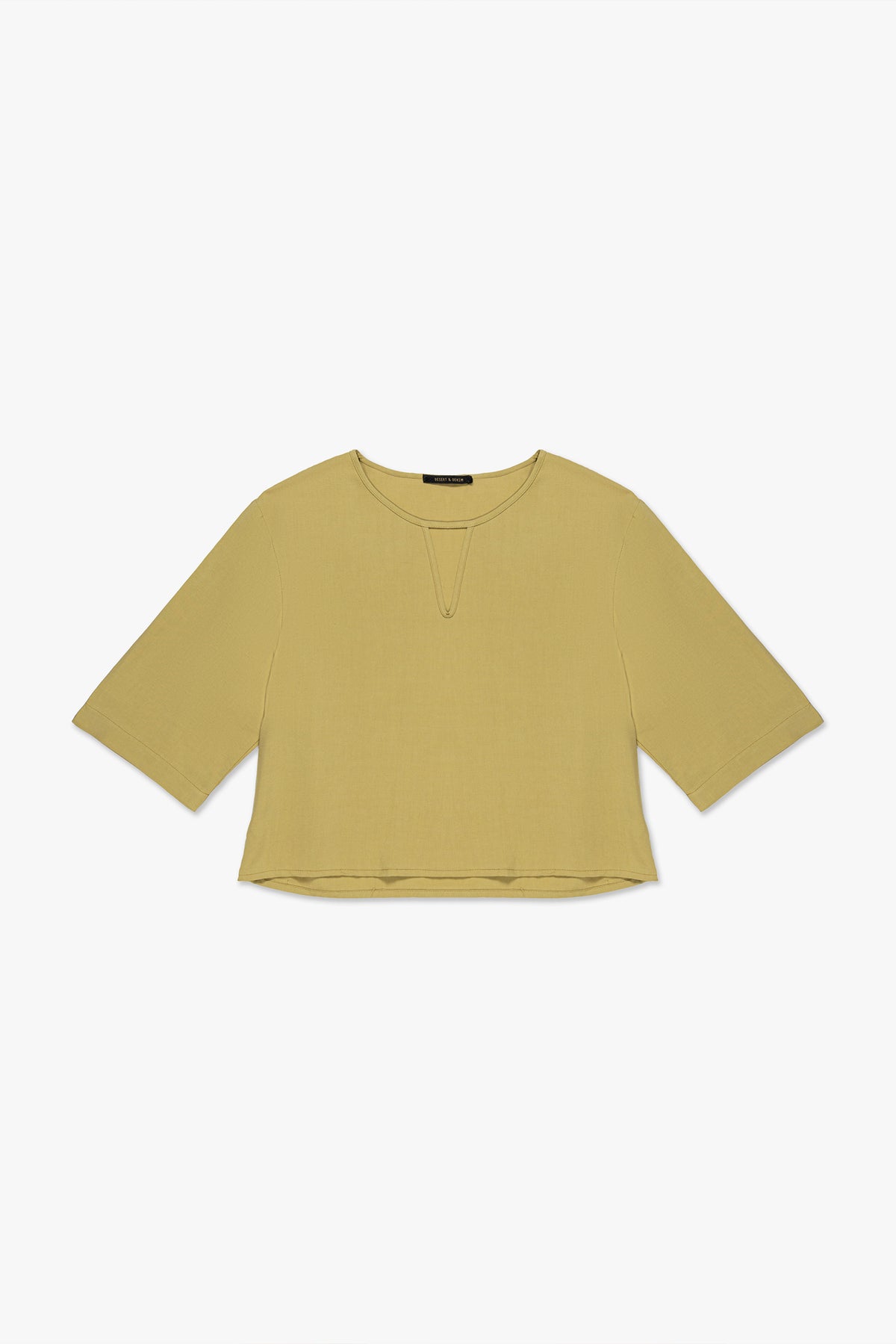 BLUSA FEMININA MANGA CURTA DECOTE ROLETE - AREIA ESCURO