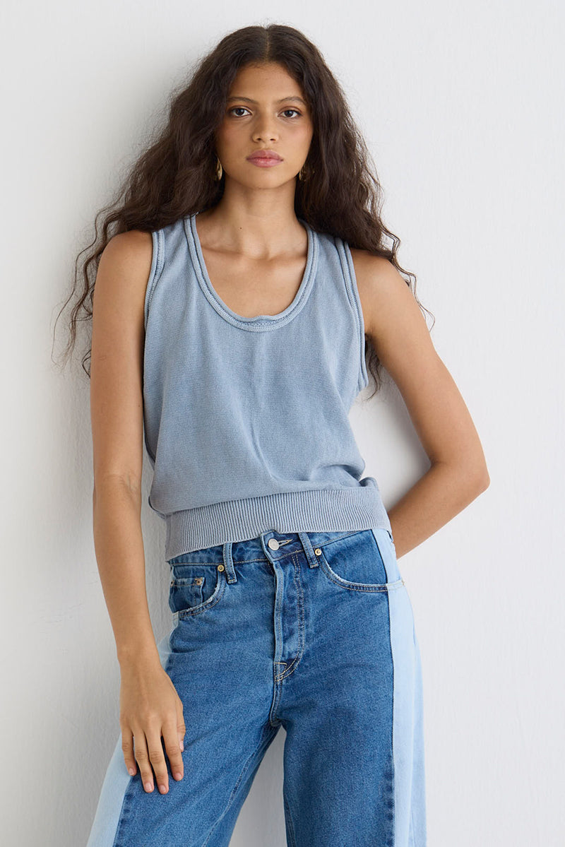 TRICOT REGATA STONED - AZUL DENIM