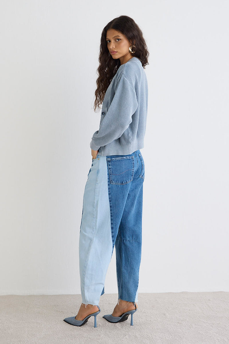 TRICOT CARDIGAN STONED - AZUL DENIM