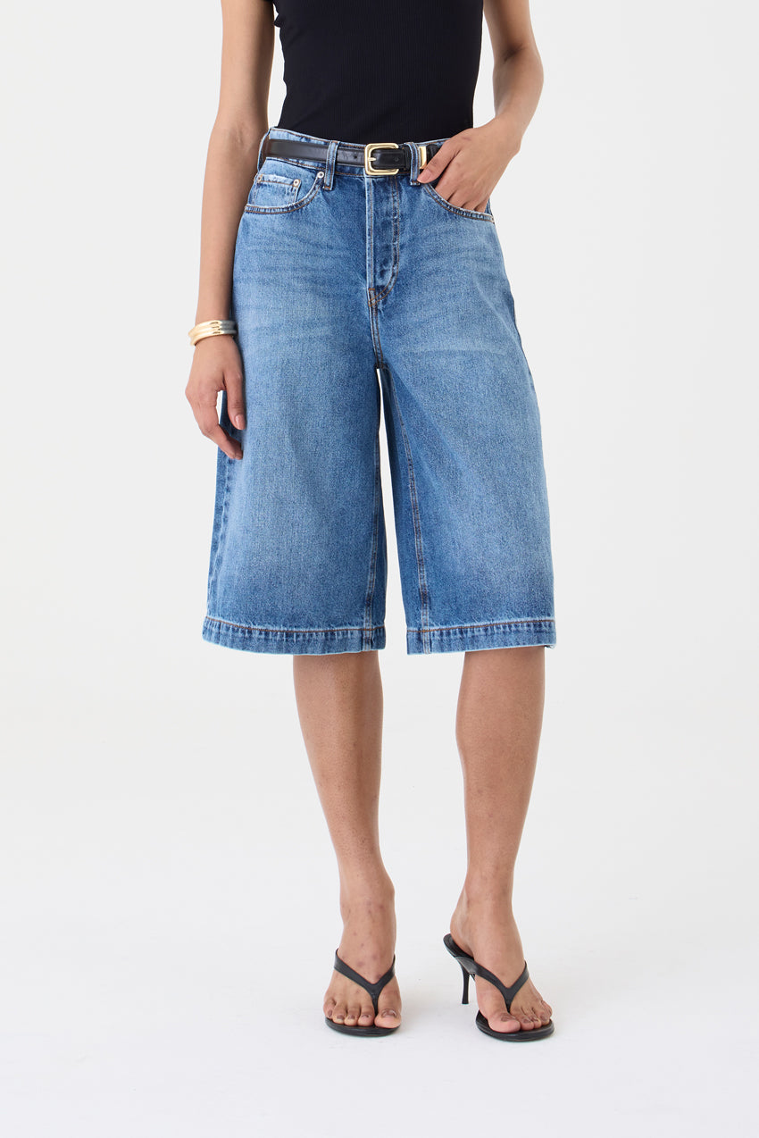 JORTS SARA FEMININO BARRA LARGA JEANS ESCURO