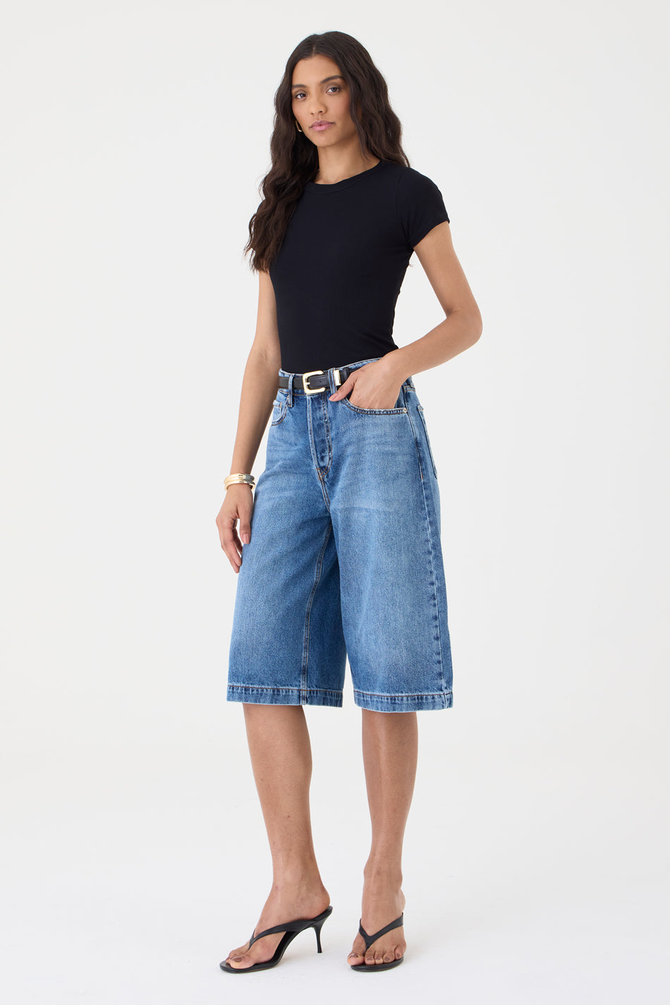 JORTS SARA FEMININO BARRA LARGA JEANS ESCURO