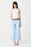 CALÇA ALISSA FEMININA BARREL SLIM RECORTES JEANS CLARO