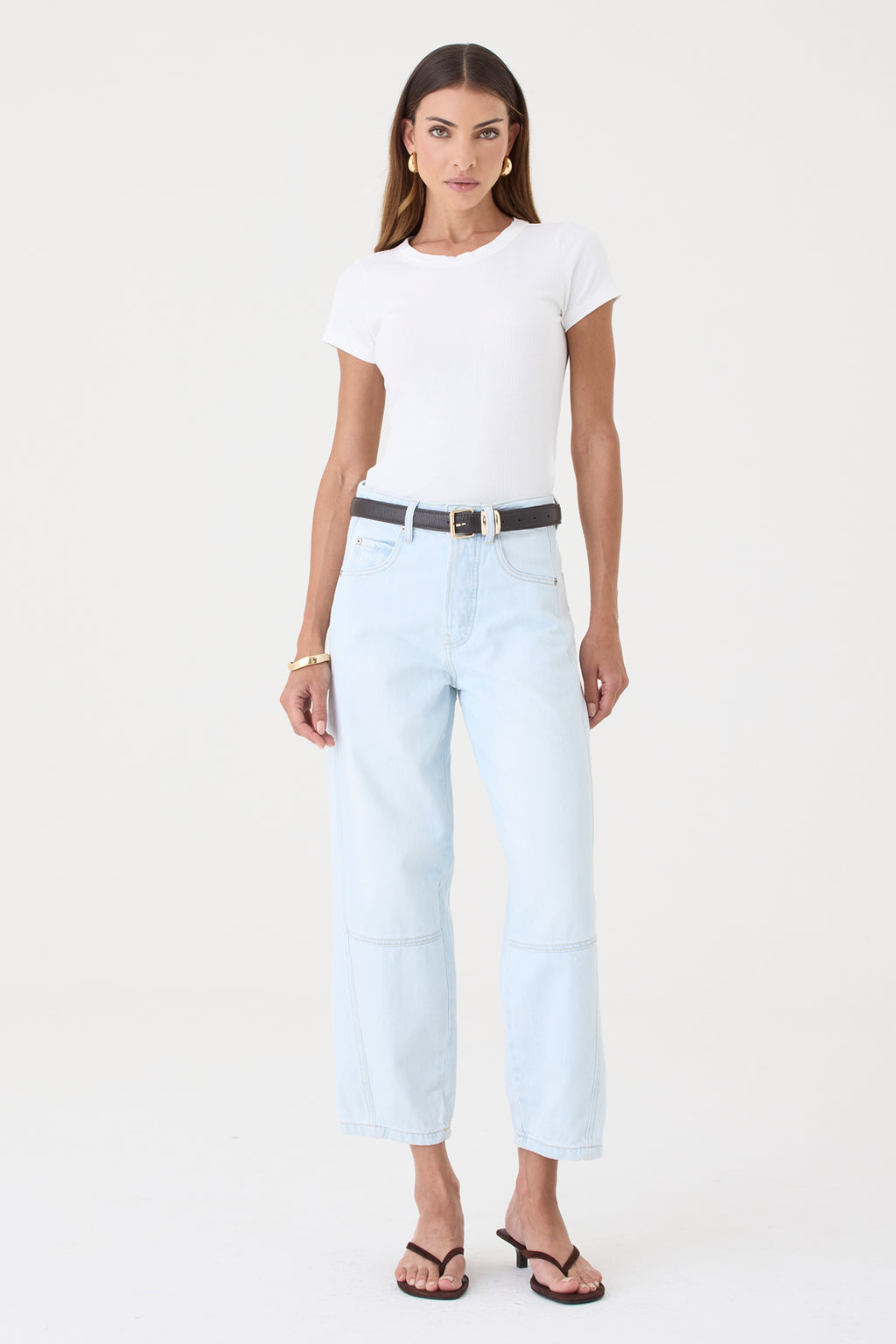 CALÇA ALISSA FEMININA BARREL SLIM RECORTES JEANS CLARO