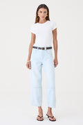 CALÇA ALISSA FEMININA BARREL SLIM RECORTES JEANS CLARO