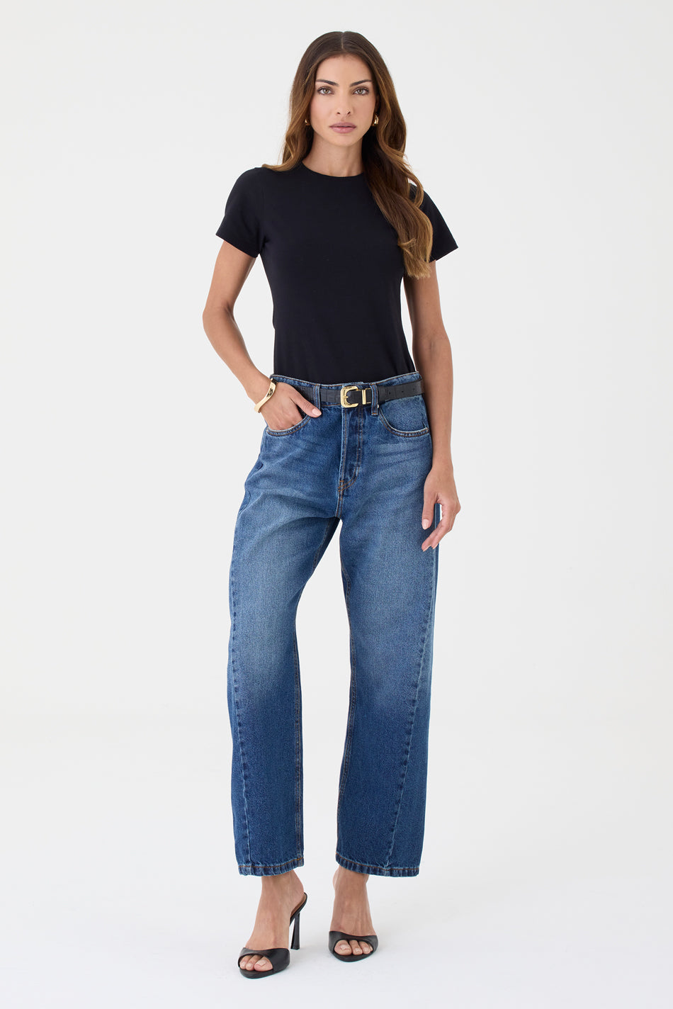 CALÇA MONICA FEMININA BARREL SLIM JEANS ESCURO