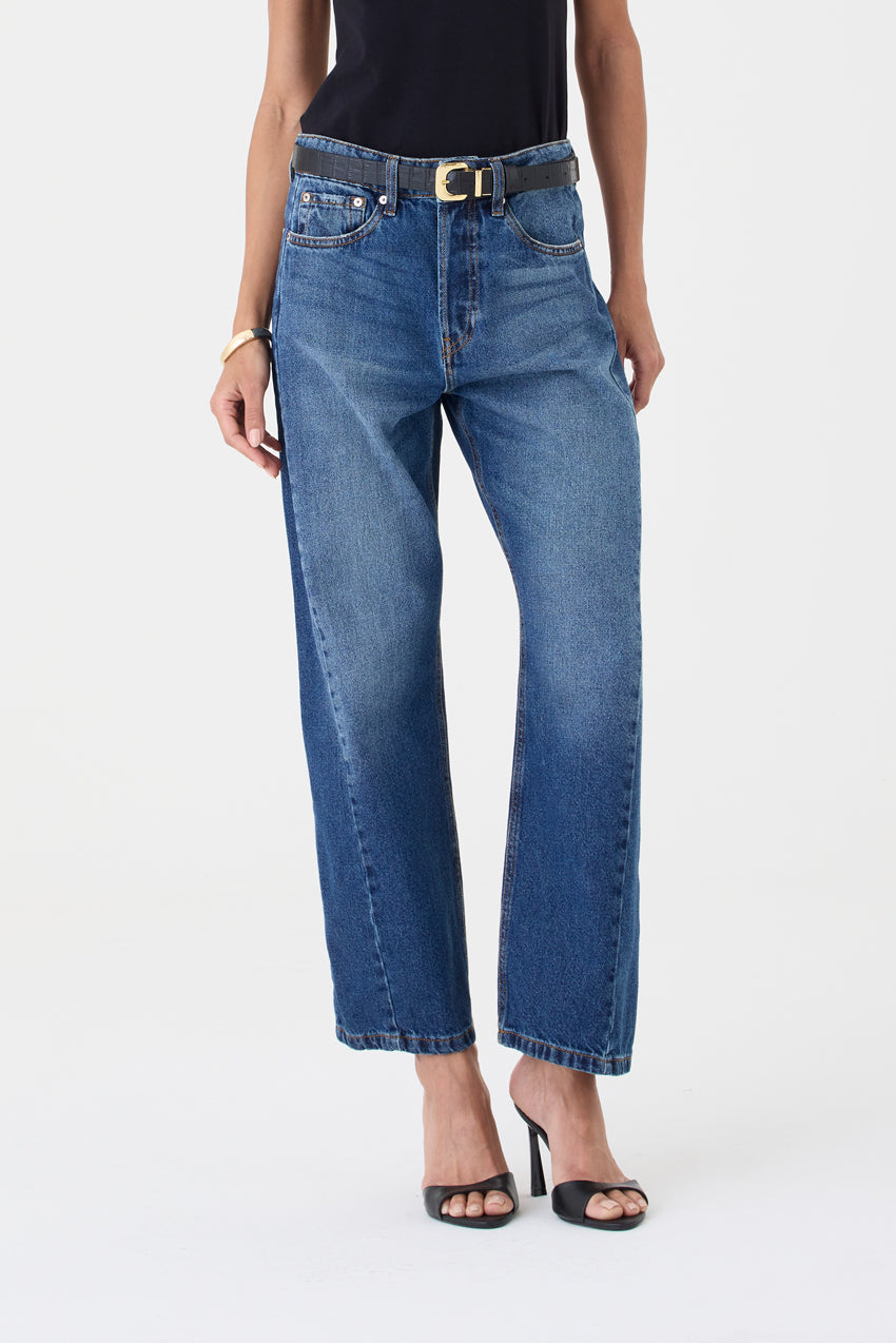 CALÇA MONICA FEMININA BARREL SLIM JEANS ESCURO