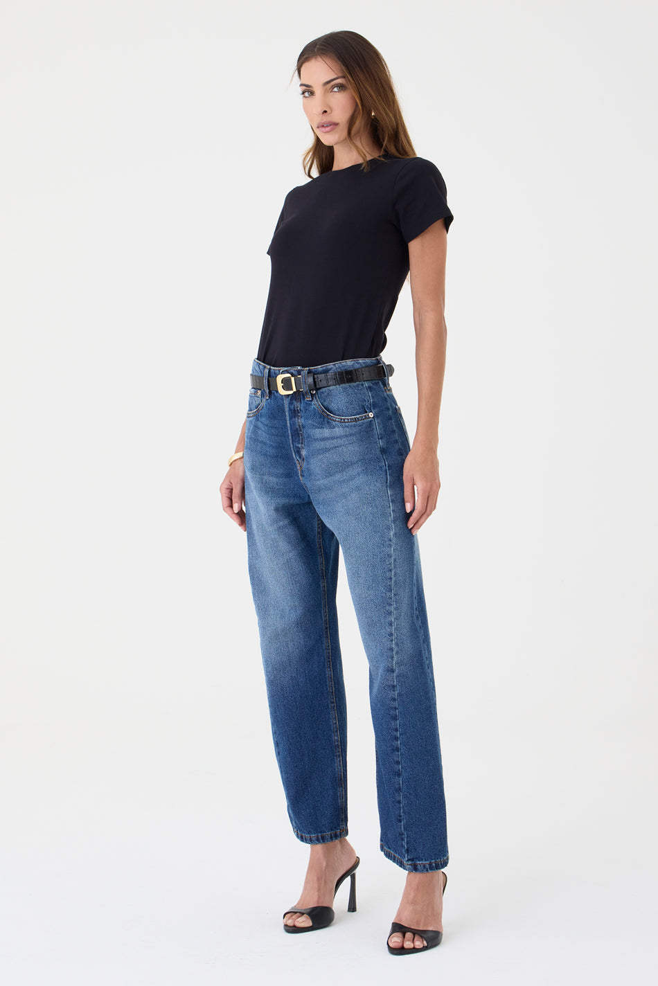 CALÇA MONICA FEMININA BARREL SLIM JEANS ESCURO