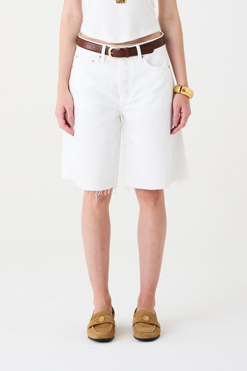 BERMUDA LUNA SARJA  FEMININA RECORTES BARRA FIO OFF WHITE