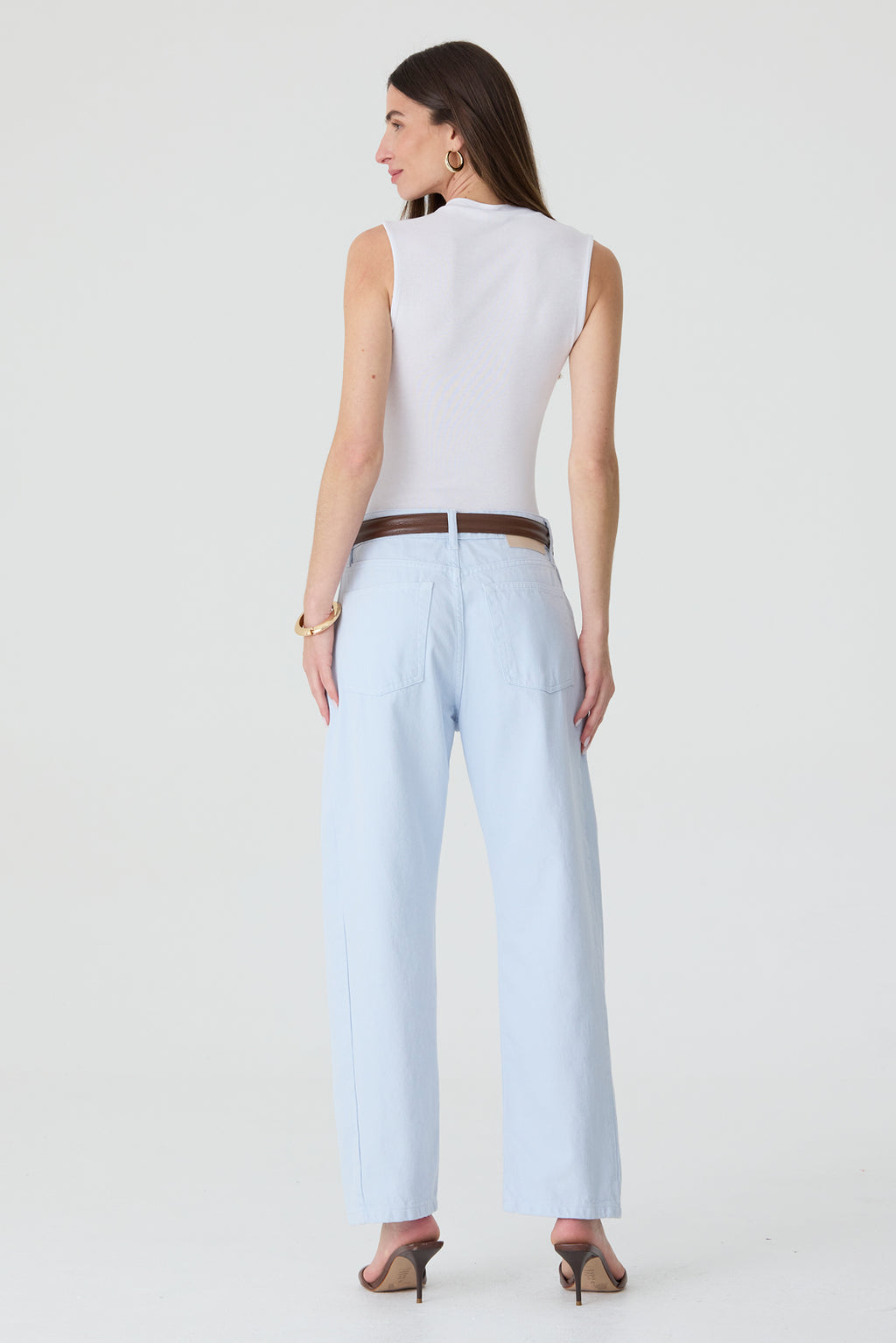 CALÇA MONICA FEMININA BARREL SARJA SLIM AZUL CLARO