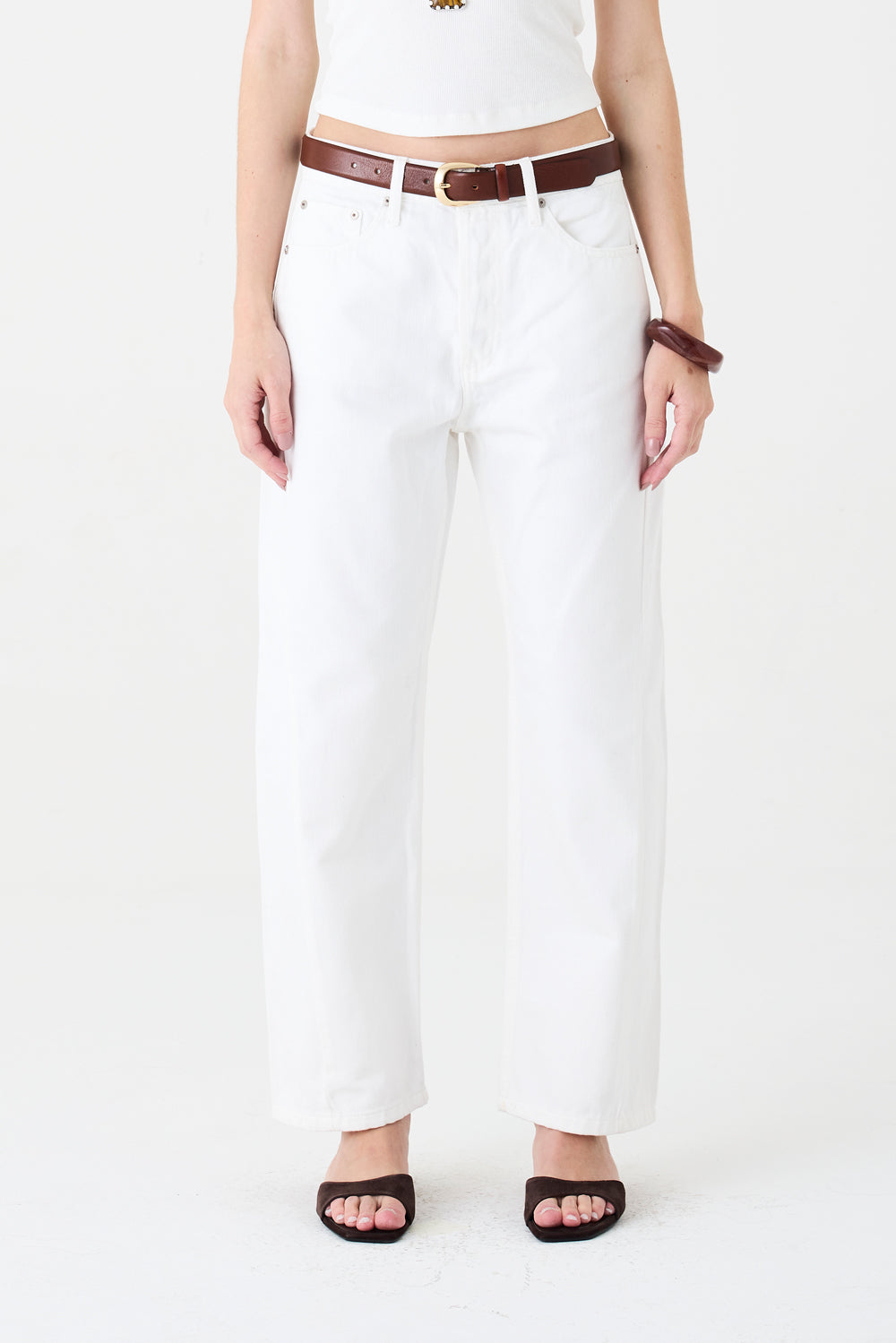 CALÇA MONICA FEMININA BARREL SARJA SLIM OFF WHITE