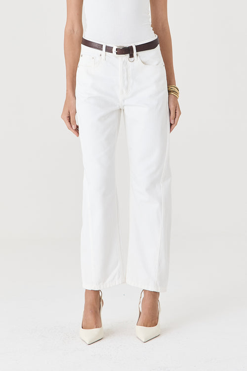 CALÇA MONICA FEMININA BARREL SARJA SLIM OFF WHITE