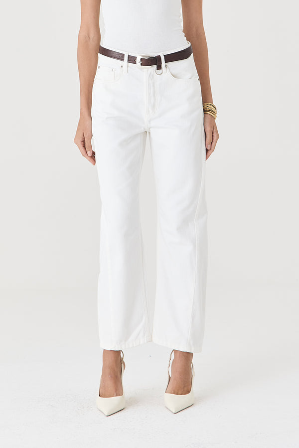 CALÇA MONICA FEMININA BARREL SARJA SLIM OFF WHITE