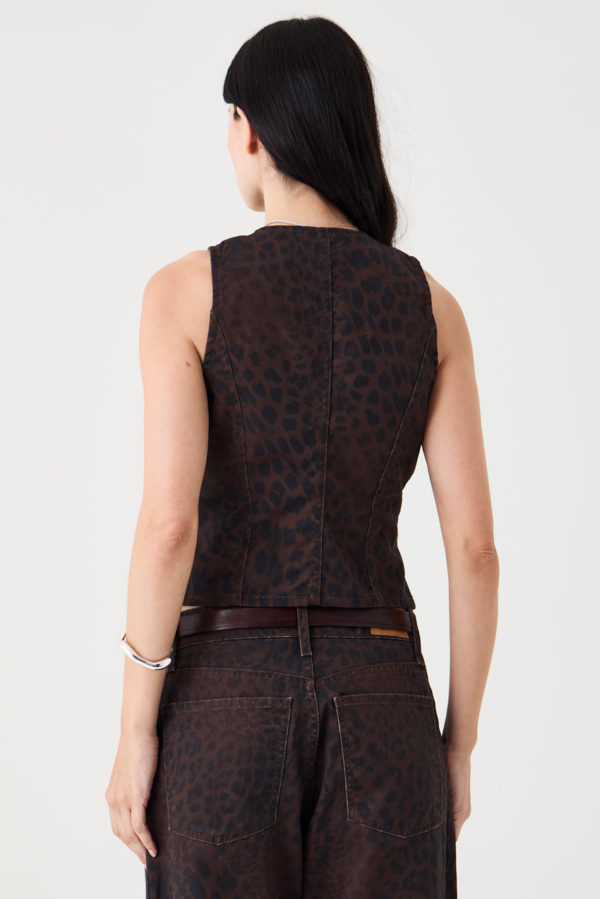 COLETE FEMININO SARJA BOLSOS TRUE LEOPARD ESCURO