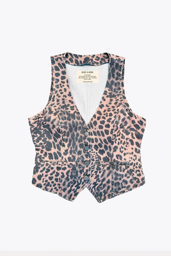 COLETE FEMININO SARJA BOLSOS TRUE LEOPARD CLARO