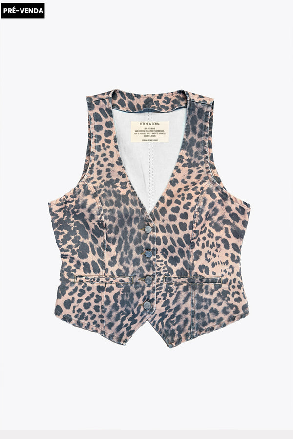 COLETE FEMININO SARJA BOLSOS TRUE LEOPARD CLARO