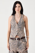 COLETE FEMININO SARJA BOLSOS TRUE LEOPARD CLARO