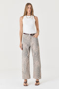 CALÇA MONICA FEMININA BARREL SLIM SARJA TRUE LEOPARD CLARO