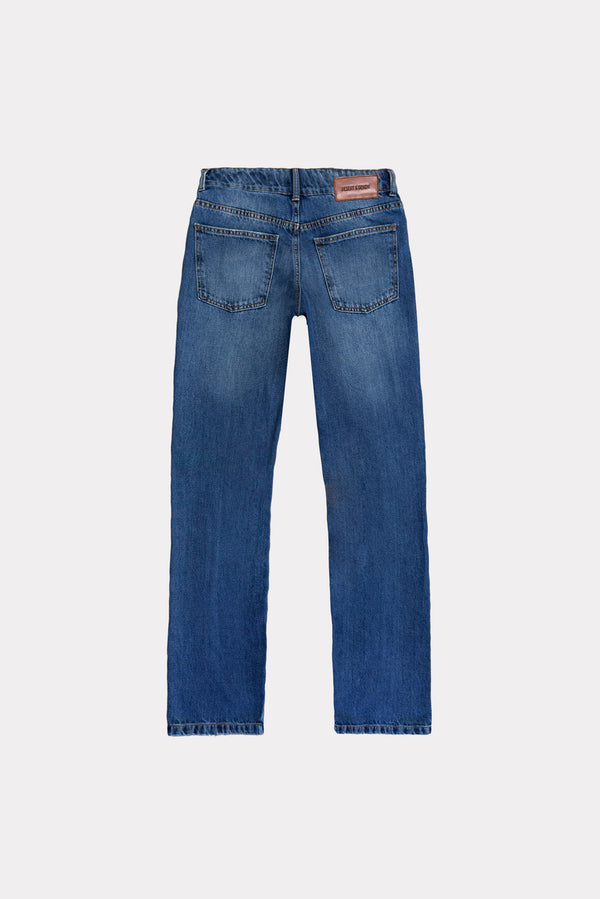 CALÇA CLAU FEMININA STRAIGHT FENDAS JEANS ESCURO