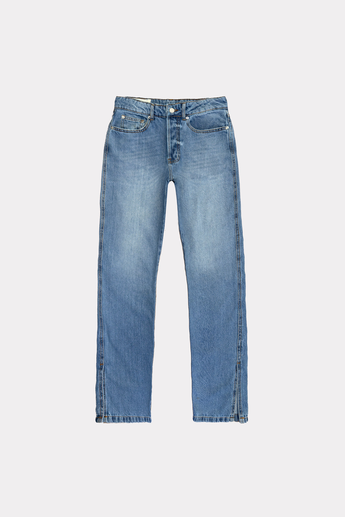 CALÇA CLAU FEMININA STRAIGHT FENDA JEANS MÉDIO