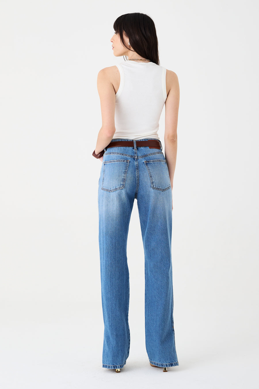 CALÇA CLAU FEMININA STRAIGHT FENDA JEANS MÉDIO