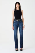 CALÇA BABI FEMININA SLIM STRAIGHT FENDA JEANS ESCURO