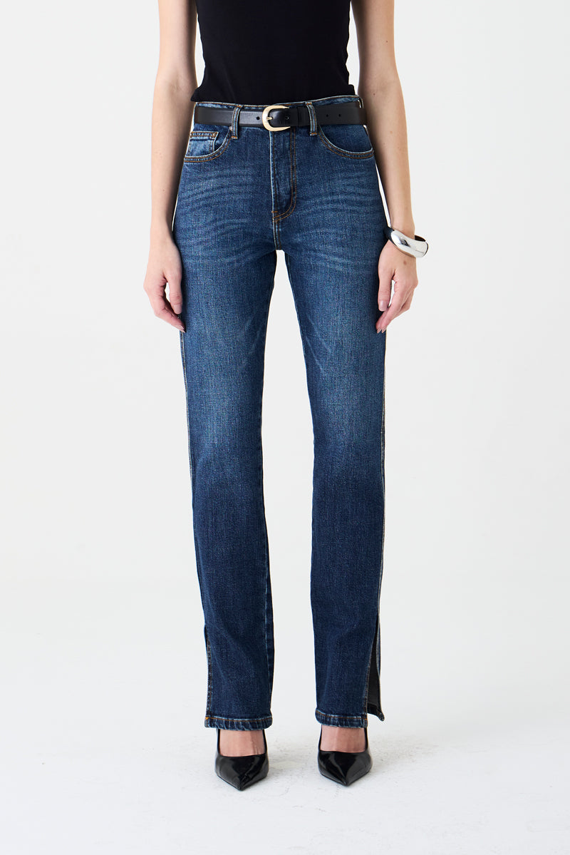 CALÇA SIMONE FEMININA LOW RISE FENDA JEANS ESCURO